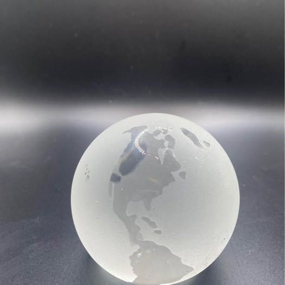 Vintage 1970’s Frosted & Clear Glass World Globe Paperweight Desk Decor 3-Inch